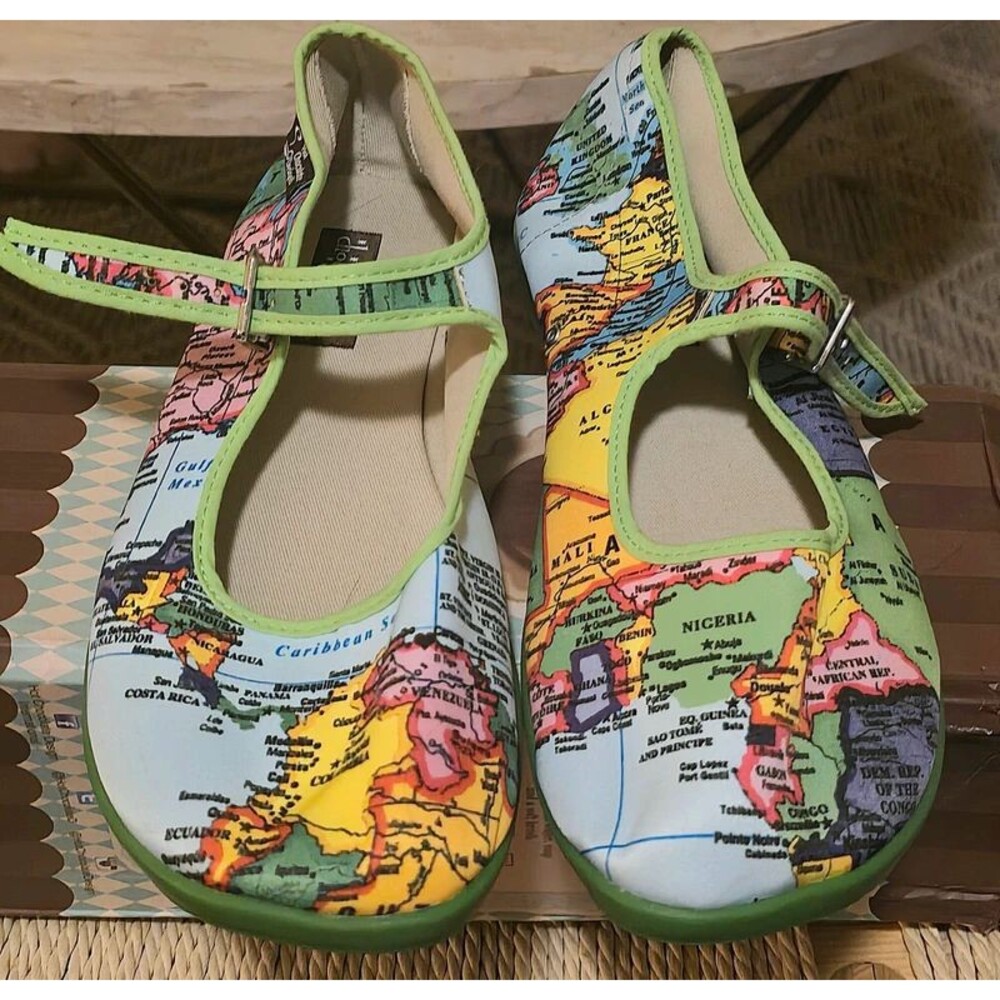 Hot Chocolate Design World Map Mary Jane Flats Size 39/8.5 Worn Once